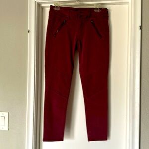 Maroon moto pants with pockets- skinny crop stretch
